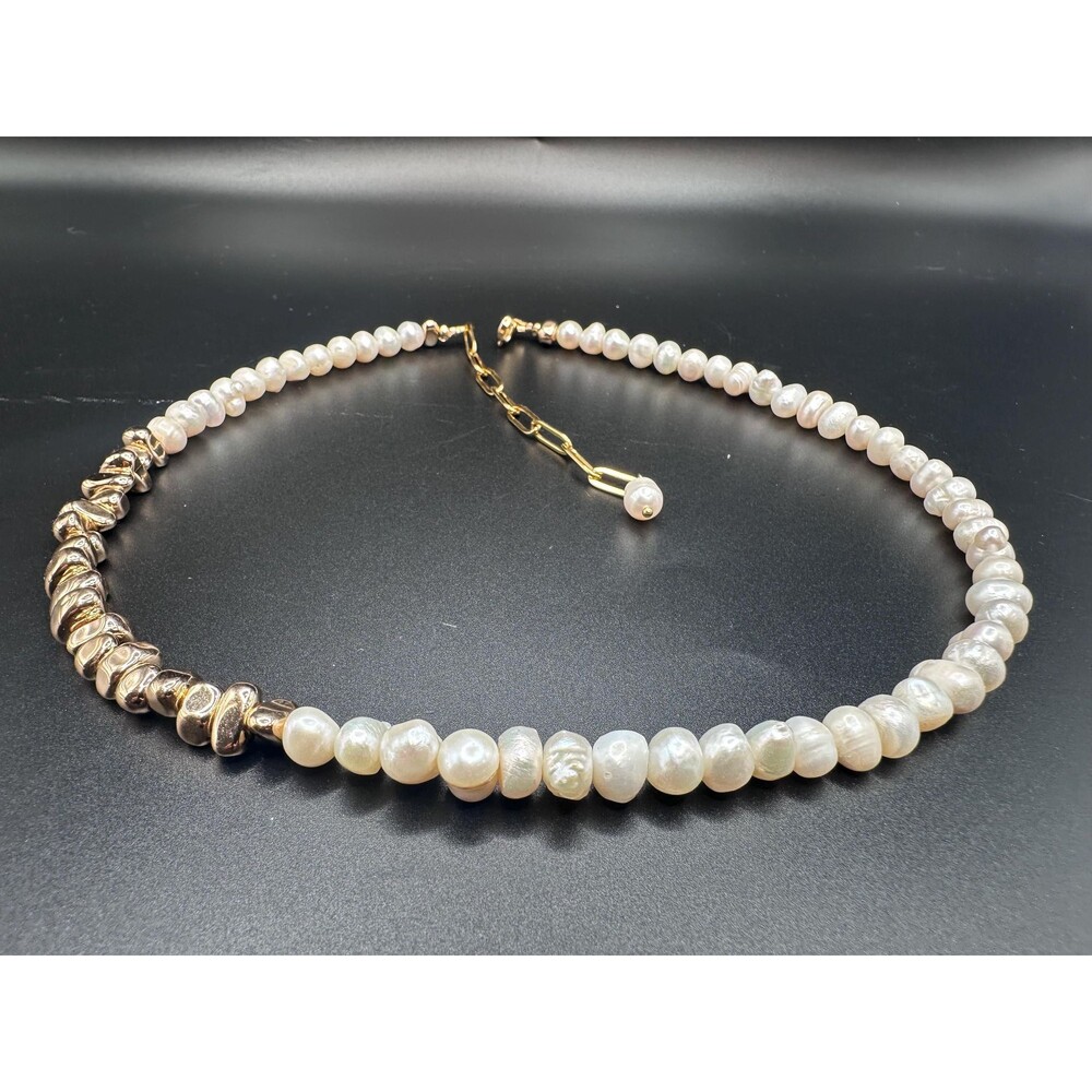 16.5" Asymmetrical Pearl Hematite Choker Gold Plated Extension Chain